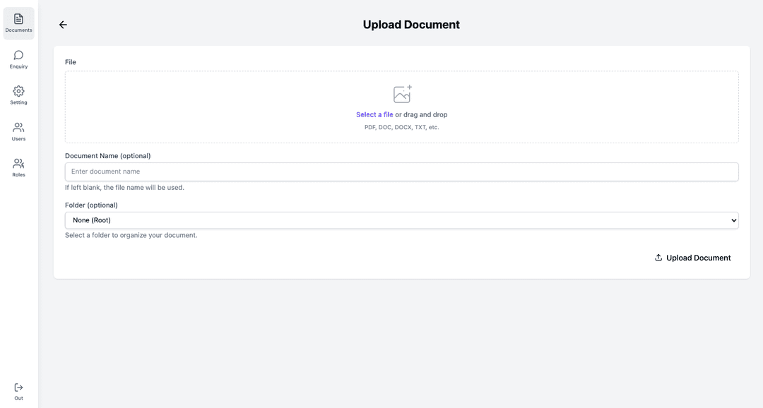 Document upload interface